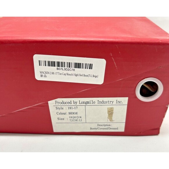 NEW IN BOX Mackin J 181-17 Beige Cap Toe Stiletto High Heel Slouch Boot Sz 7.5 - Picture 10 of 12